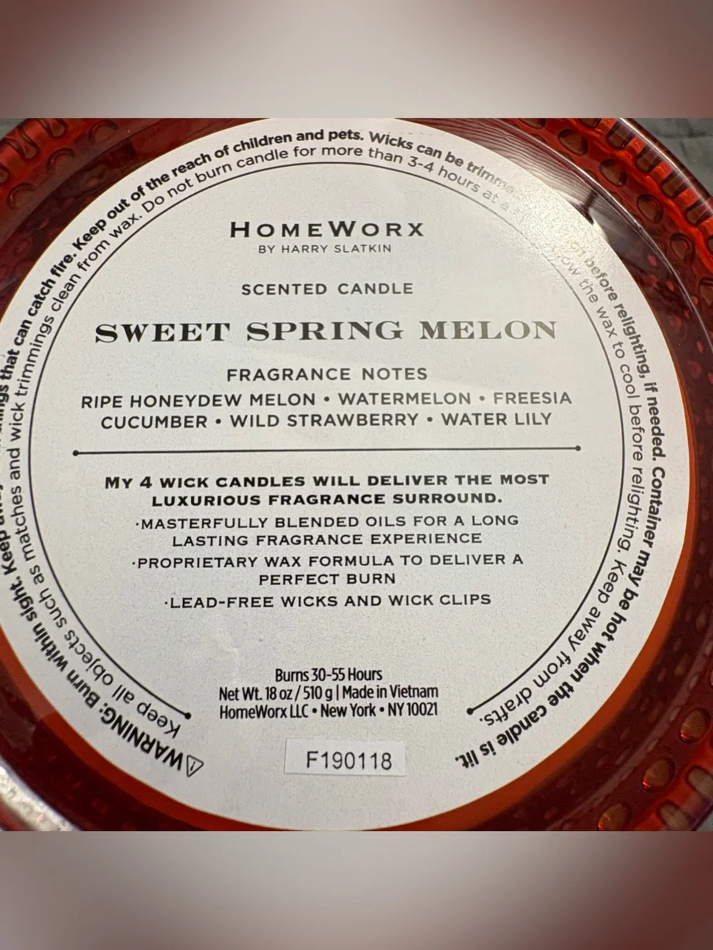 HomeWorx by Harry Slatkin Sweet Spring Melon 4 Wick 18 Oz Candle New